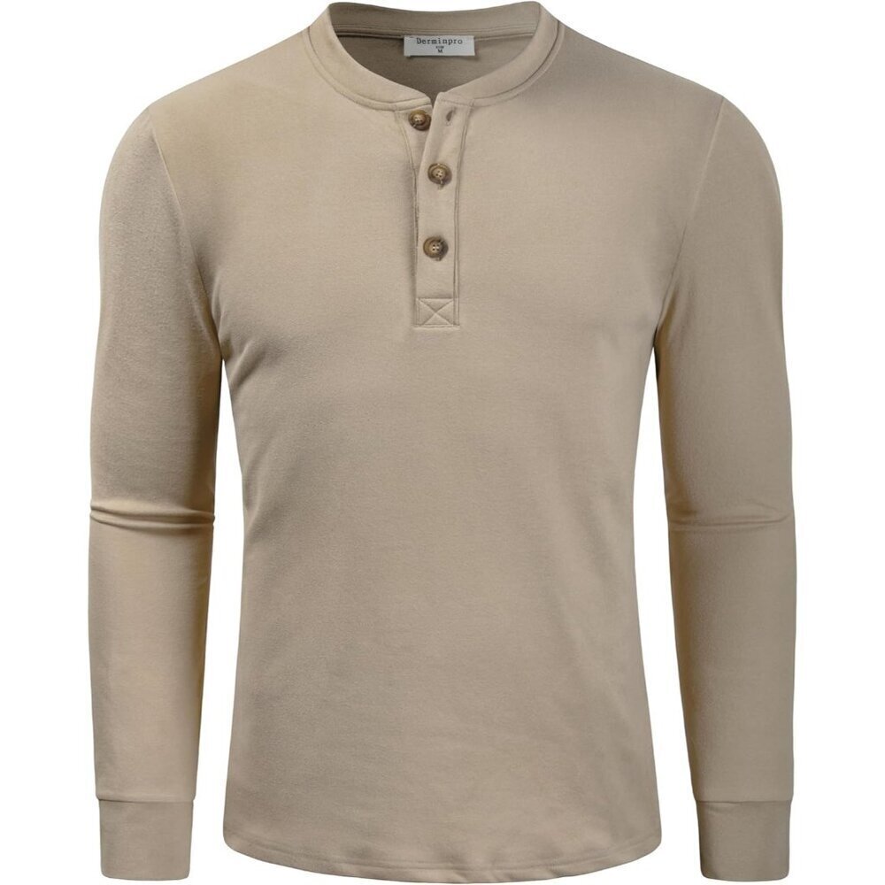 Men's Henley Sweatshirts Long Sleeve Casual Solid Fleece Lining Lightweight Ther